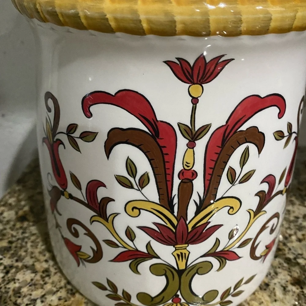 Pier 1 Earthenware Oralia Mediterranean Floral Discontinued Ceramic 11”Canister
